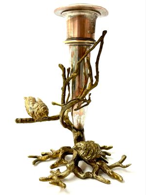 Wiener Bronze , Kerzenleuchter ( versilbert) , Äste mit Vögeln um 1900 Jugendstil 