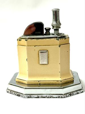 Seltenes Tischfeuerzeug von Ronson „Touch Tip“ Art Deco cremefarbene Lackierung mit Chrom ( abgerieben) England um 1930 