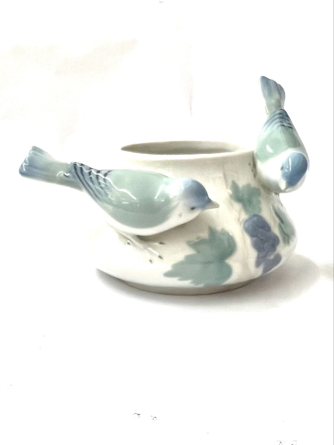 Kleine Vase Übertopf Jugendstil Porzellan von Pfeffer Gotha , plastische Vögel von 1900-1934