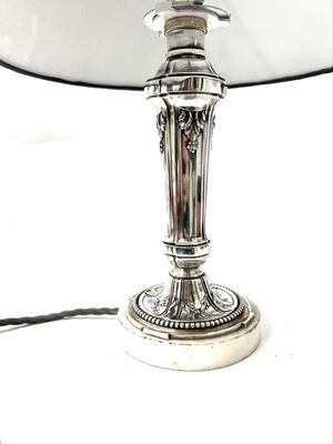 950 silver lamp France around 1900 marble base, stylized wine motif, pearl rim, raised leaf motif, Art Nouveau