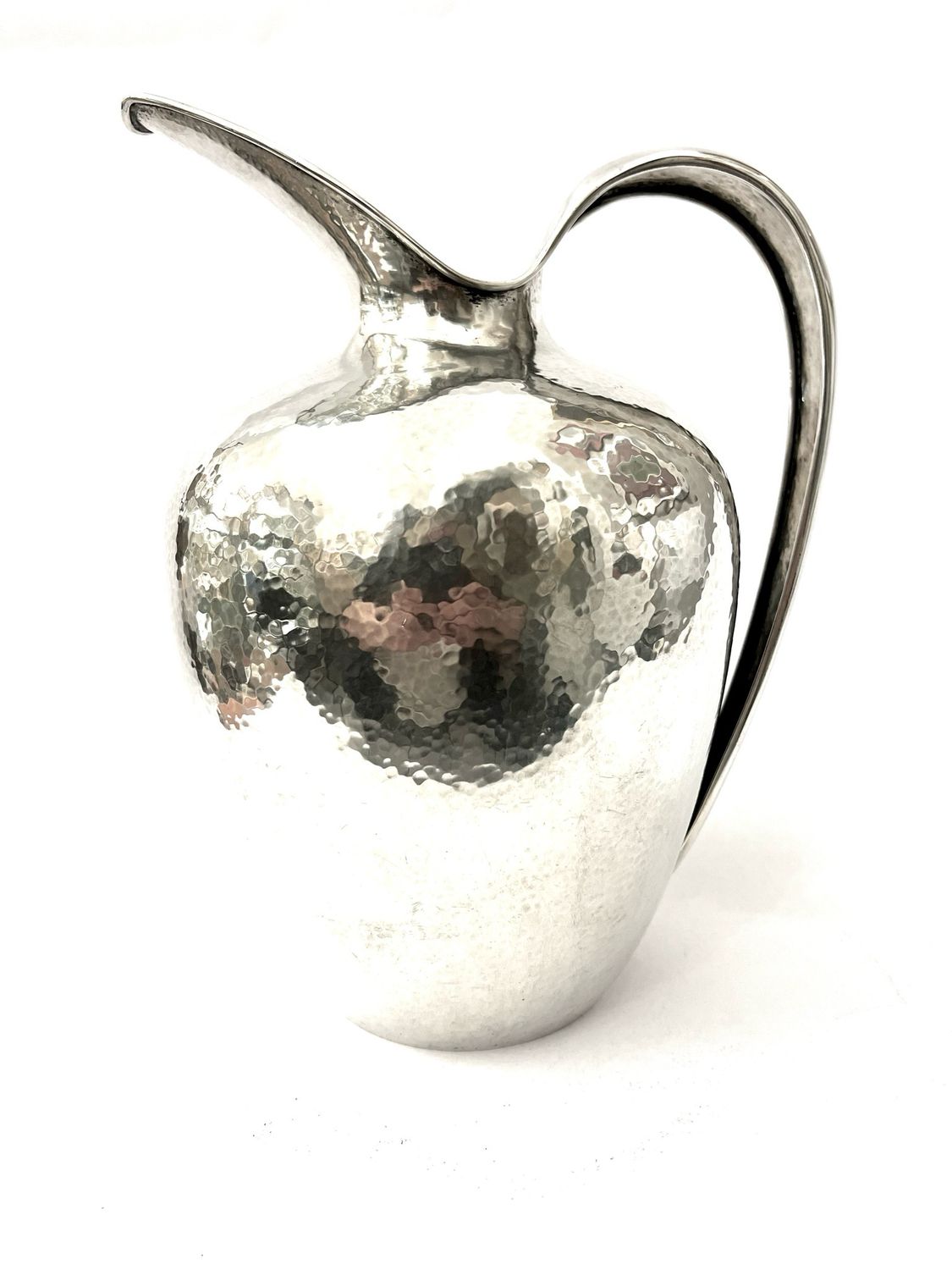 Grosser Krug Wasserkrug , Weinkrug , Handarbeit gehämmert 800 Silber, Turin , Torino „Dittai Passeroni“ 2 Liter Fassungsvermögen 