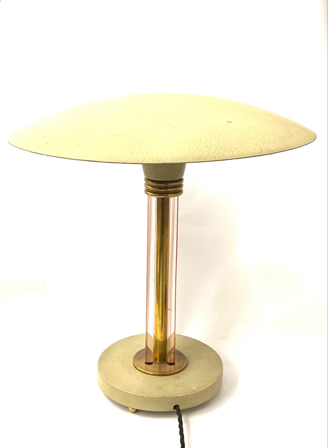 Large impressive table lamp with glass rods Art Deco around 1930 France brass with eggshell craquelure varnish