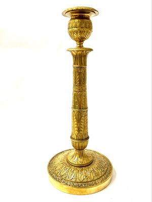 Candlestick candle holder bronze Empire around 1810 France with very elaborate design of foliage richly decorated