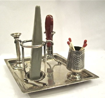 Selten! Silber Siegel Set, England, London 1898, Heath &amp; Middleton Dr. Christopher Dresser, Siegelwachs Set, rare English silver desk piece with sealing wax removable small candle holder, match holder