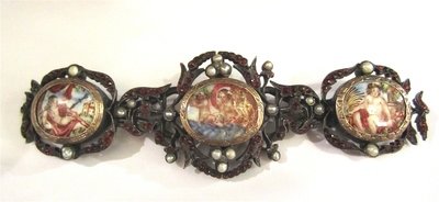 Antike alte Brosche um 1680 Silber Granat Perlen Emaille Plaketten, 17 th century enamelled  garnet brooch