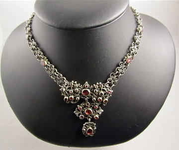 Antikes Collier, Halskette Granaten Silber um 1700 frühes 18. Jahrhundert Kette, antique early 18th century silver necklace with garnets made in England