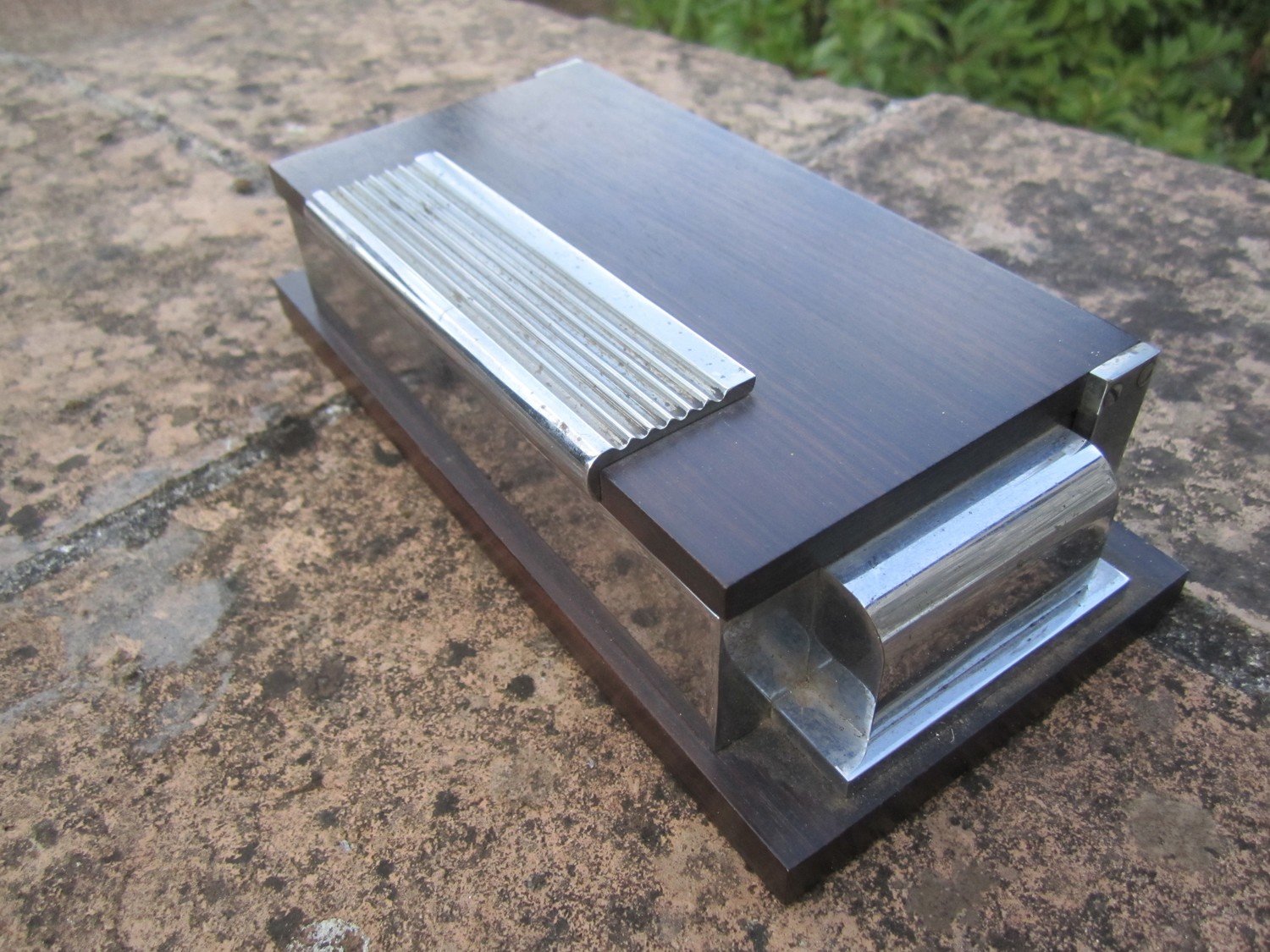 Art Deco Kästchen, Dose Chrom Holz um 1930 Modernist sehr schwer, french high quality stylish box wood chrome