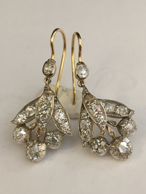 Paar Antike Altschliff Diamant Ohhringe Gold/ Silber wohl um 1840 viktorianisch , pair of victorian earring pendants with old cut diamonds