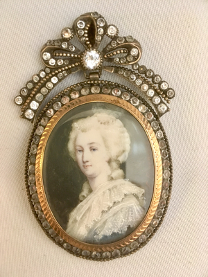  antique silver gold paste frame pendant, miniature „Catherine the Great“