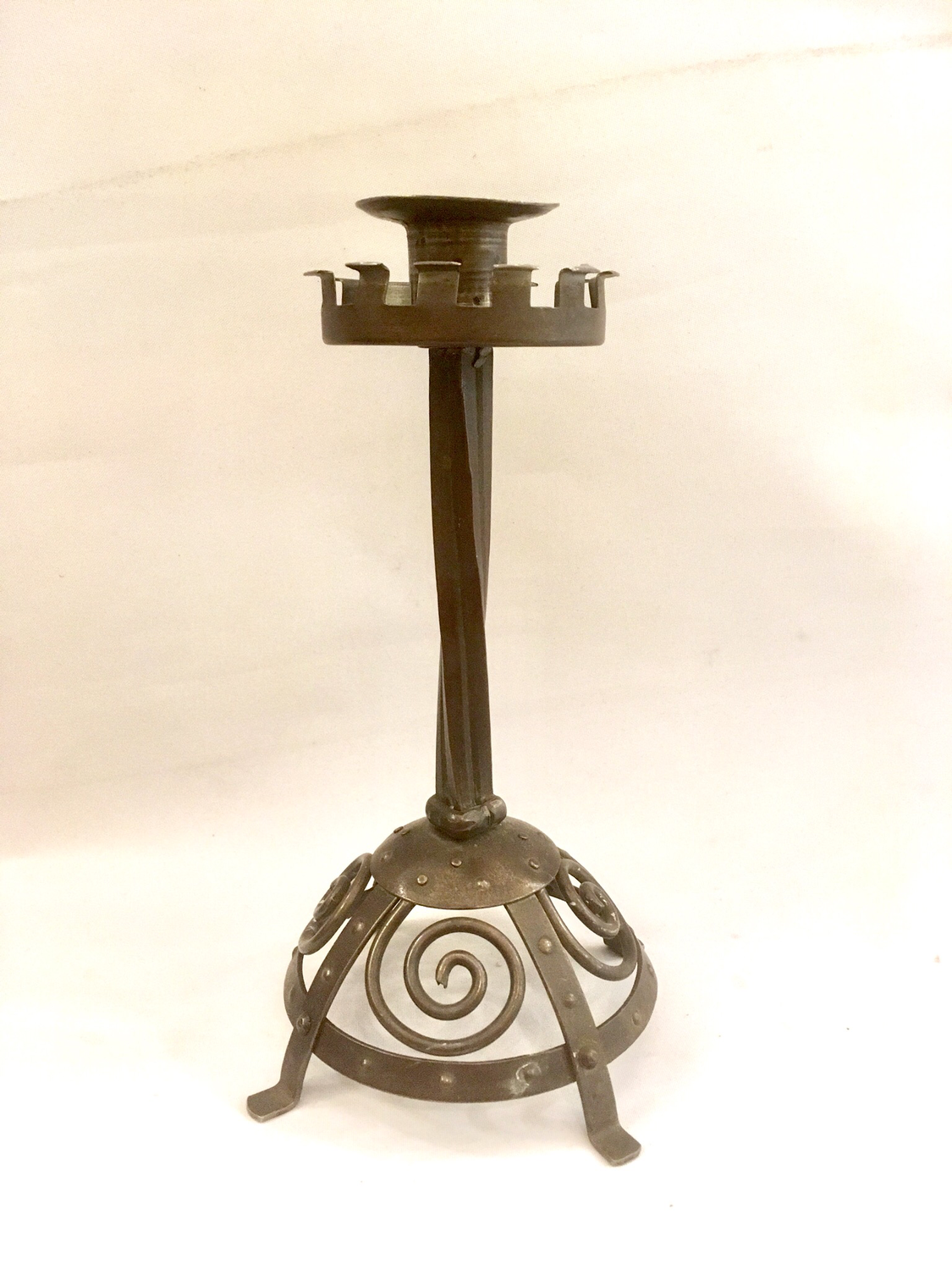 Maker “Goberg” Designer Hugo Berger from Schmalkhalden Germany Art Nouveau Middle Ages candlestick holder wrought iron around 1905 signed