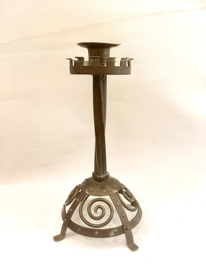 Maker “Goberg” Designer Hugo Berger from Schmalkhalden Germany Art Nouveau Middle Ages candlestick holder wrought iron around 1905 signed