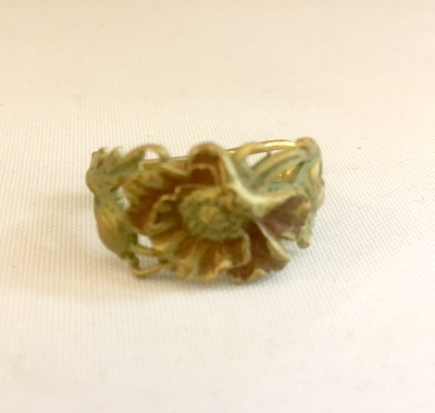 Haarspange Haarschmuck Jugendstil um 1900 floral Blumen farbiges Dekor Bronze, beautiful art nouveau hair slide flower coloured bronze