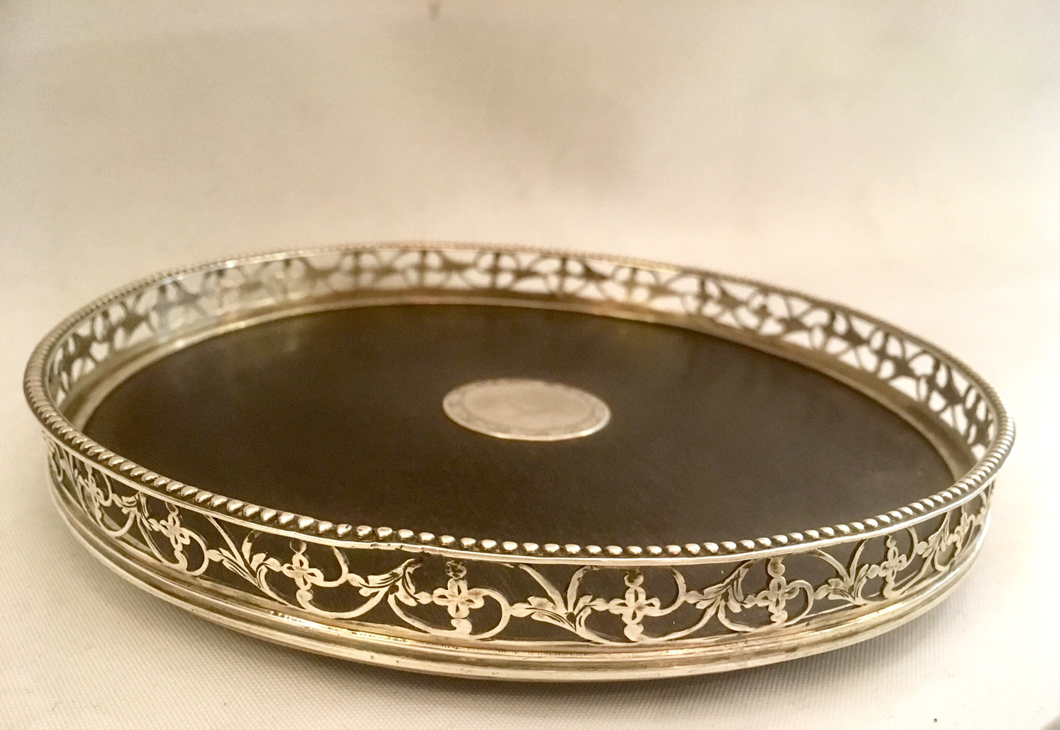 Antiker Silber Holz Untersetzer Niederlande Amsterdam 1778 gepunzt Seltenheit , rare dutch coaster hallmarked