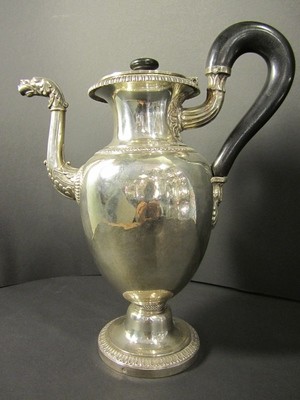 Antike Silber Kaffee Kanne 1818 Empire Frankreich, Hundekopf Ausguss, antique georgian French silver coffee pot dog shaped spout