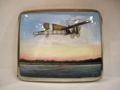 Zigaretten Etui Silber Emaille um 1909 mit Flugzeug, Original und selten, Blériot, collectable rare enamelled silver cigaret case aeroplane monoplane Zigaretten Etui Silber Emaille um 1909 mit Flugzeug, Original und selten, Blériot, collectable rare enamelled silver cigaret case aeroplane monoplane