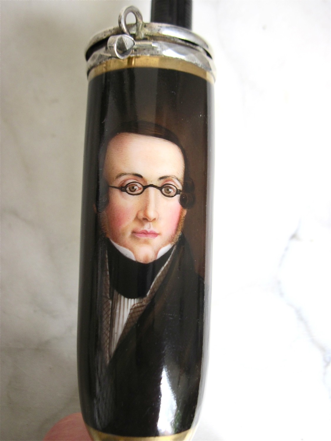 Pfeife Tabak mit Portrait Biedermeier um 1830 Horn Porzellan Nathusius, georgian tobacco pipe