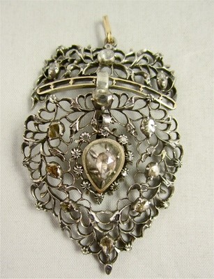 Old pendant antique silver gold diamond roses Belgium/Netherlands around 1800 Flemish heart