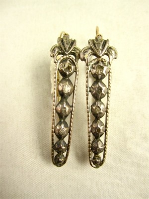 Ohrringe, Paar antik Silber Gold Diamantrosen Biedermeier um 1810 Kreolen, German pair of antique georgian diamond gold earrings