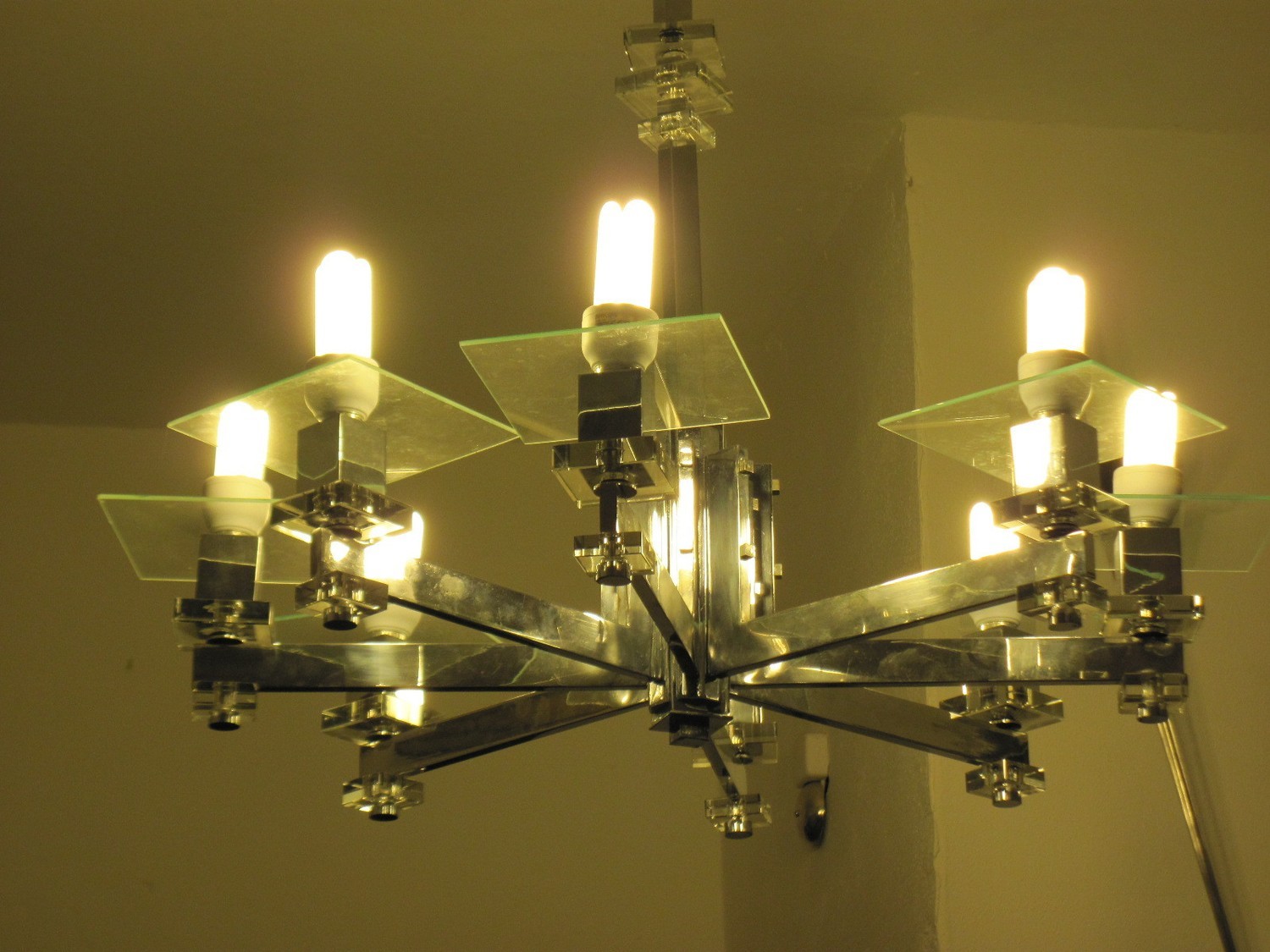 Modernistische Deckenlampe `Adnet´Chrome Glas Art Deco 20´er Jahre, modernistic ceiling light lamp by designer
