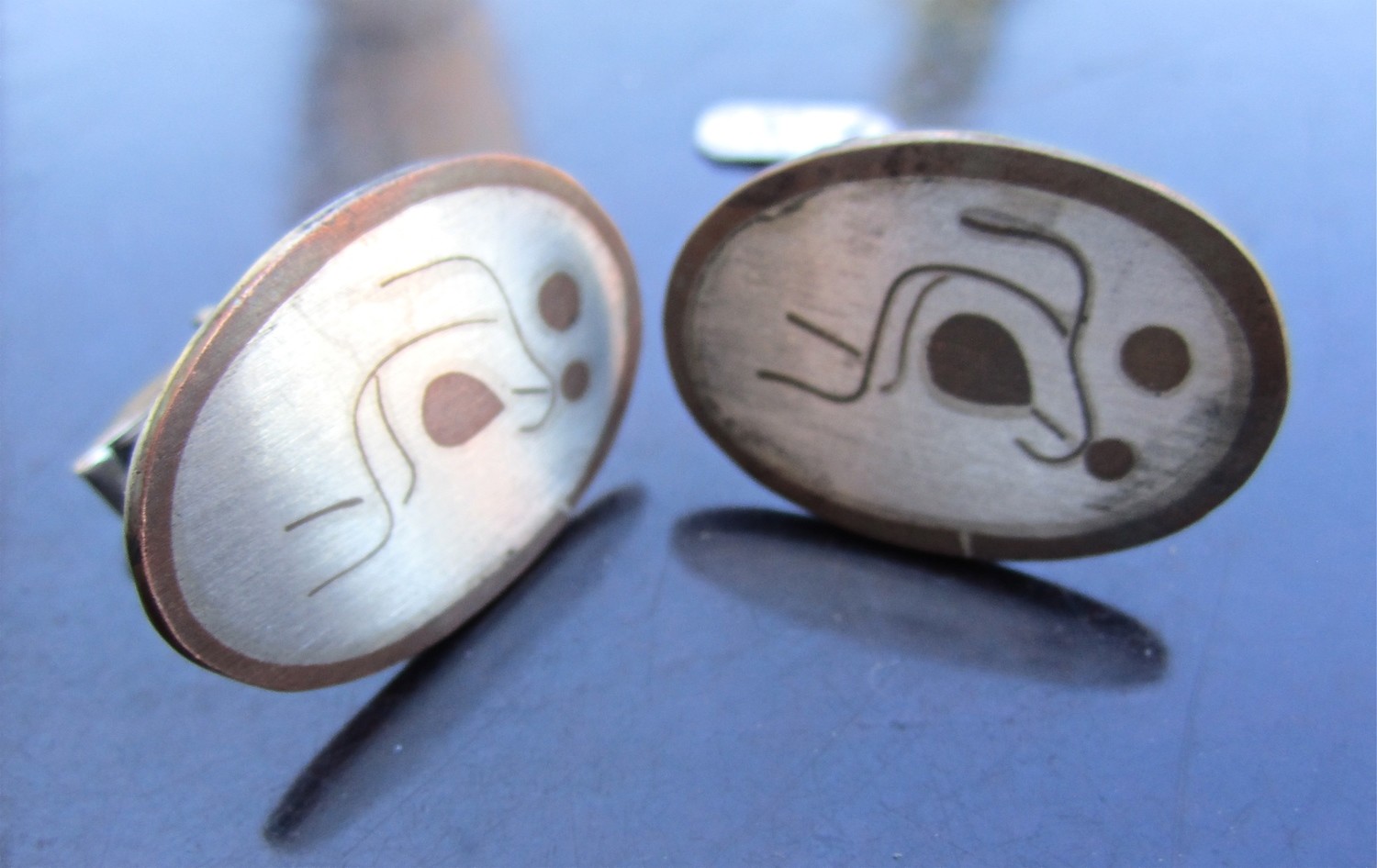 Paar Manschettenknöpfe Silber Mexiko um 1960, unusual pair of silver mexican cufflinks sixties