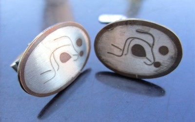 Paar Manschettenknöpfe Silber Mexiko um 1960, unusual pair of silver mexican cufflinks sixties