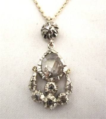 Antikes Collier mit großer Diamantrosen um 1800, 750 Gold Silber, antique georgian large rose diamond necklace