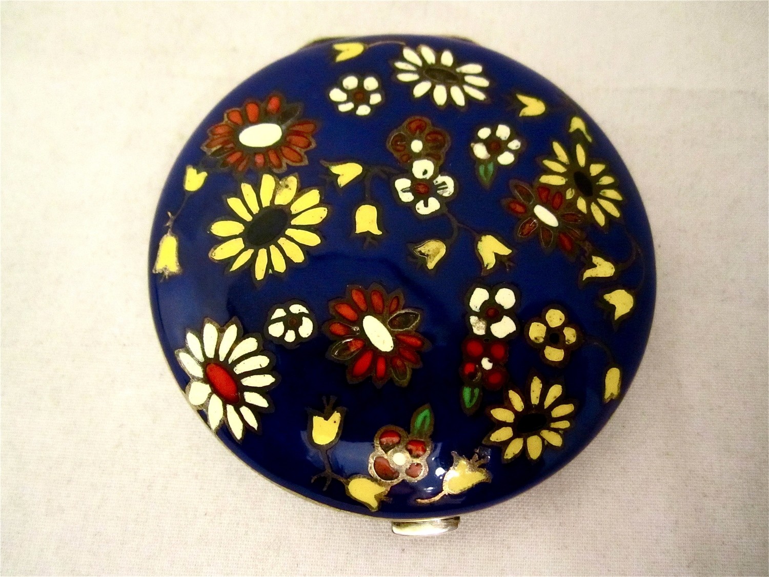 Puderdose Sterling Silber Email „Birks“ Kanada um 1930 Art Deco, silver enamel powder compact flower design
