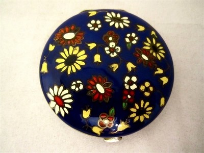 Puderdose Sterling Silber Email „Birks“ Kanada um 1930 Art Deco, silver enamel powder compact flower design