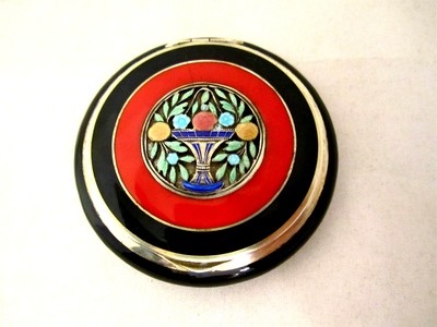 Puderdose Emaille Silber Art Deco um 1925, silver enamel powder compact