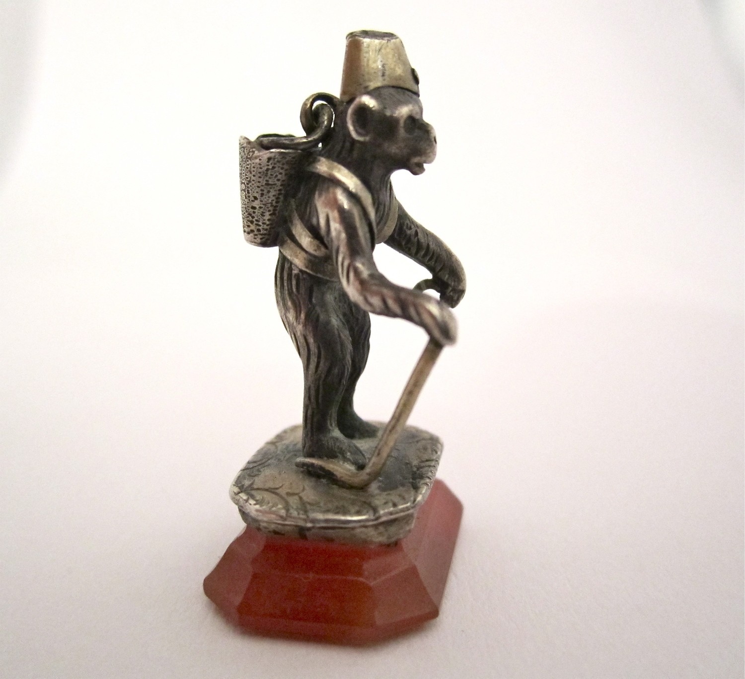 Petschaft als Affe datiert 1857 Silber Karneol Siegel, cornelian seal silver monkey