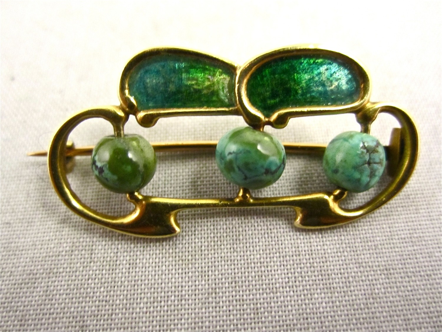 Brosche Jugendstil 750 Gold Email Türkise England Liberty &amp; Co Email Türkise um 1905, art nouveau arts &amp; crafts enamel turquoise