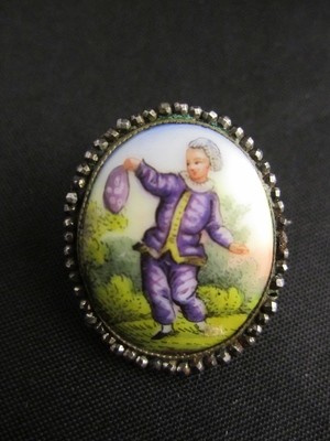 Antike alte cut steel Porzellan Brosche um 1800 Schweiz , antique swiss porcelain brooch