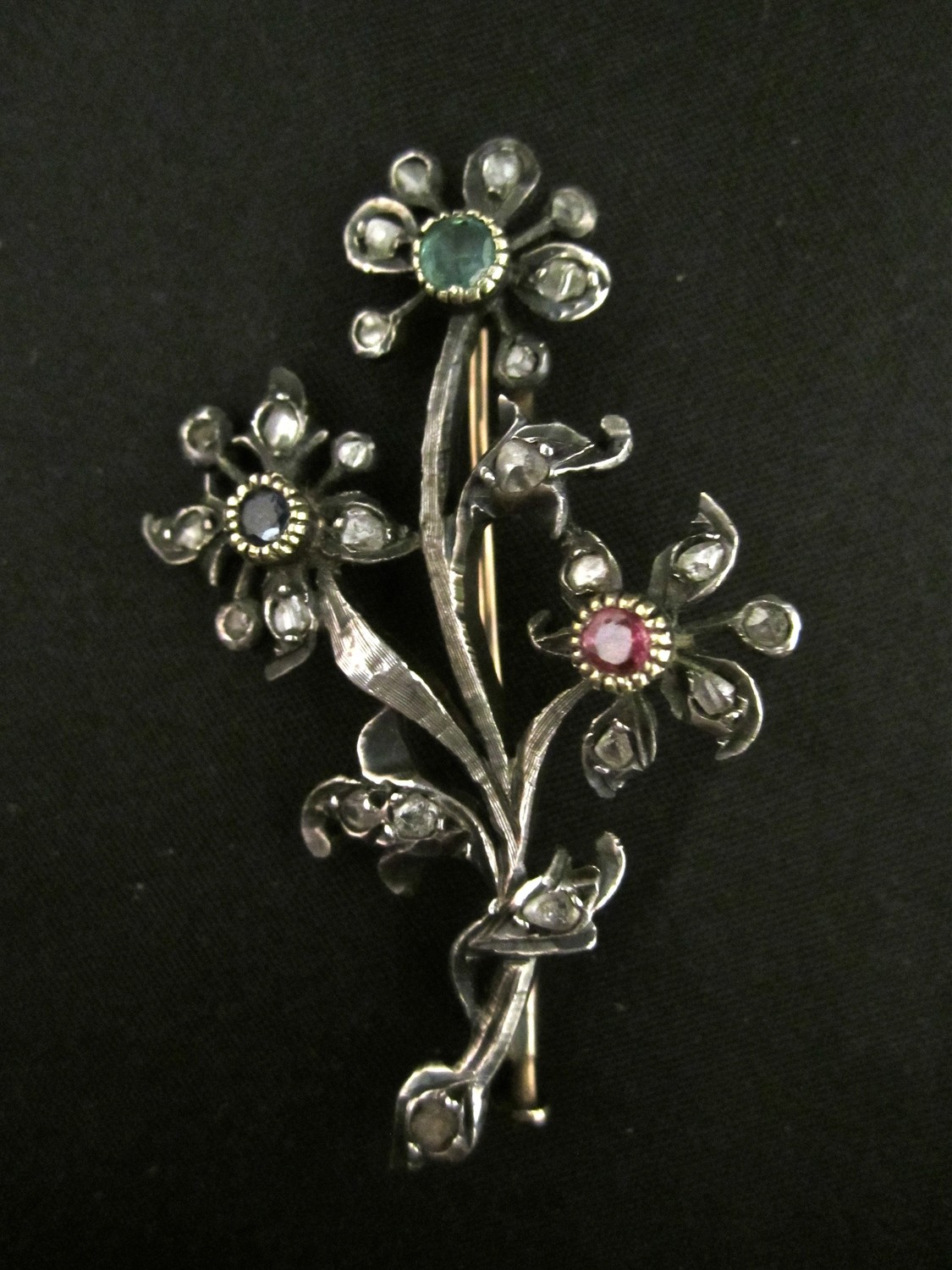 Brosche Antike Blumenstrauß Nadel besetzt mit Edelsteinen um 1840, antique gem stone flower brooch