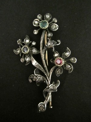 Brosche Antike Blumenstrauß Nadel besetzt mit Edelsteinen um 1840, antique gem stone flower brooch