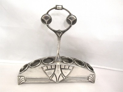 WMF versilberter Jugendstil Flaschenkorkenhalter um 1905, Würfelmuster, German Art Nouveau bottle stopper holder silver plated