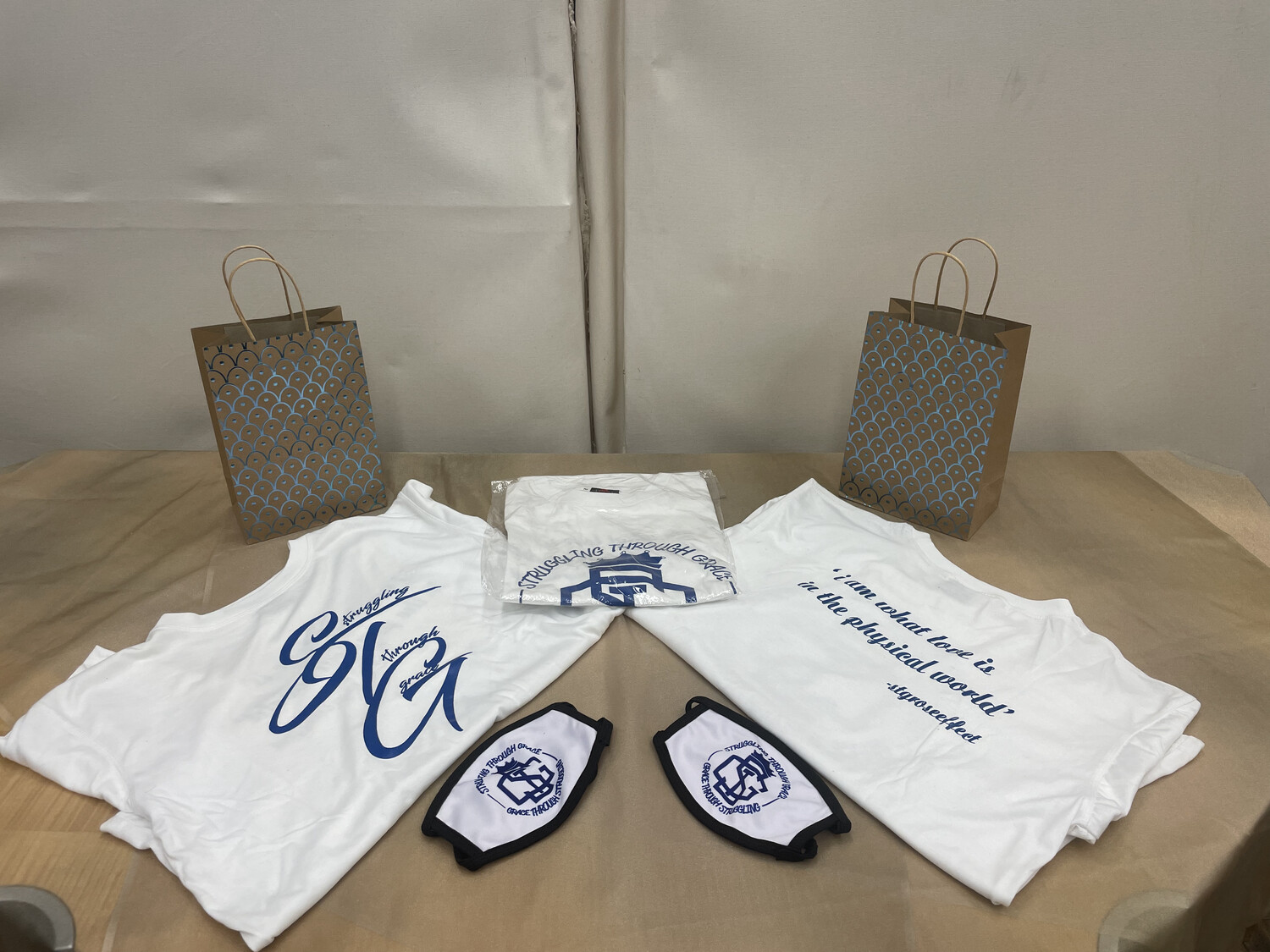 STG Cursive (White with blue lettering