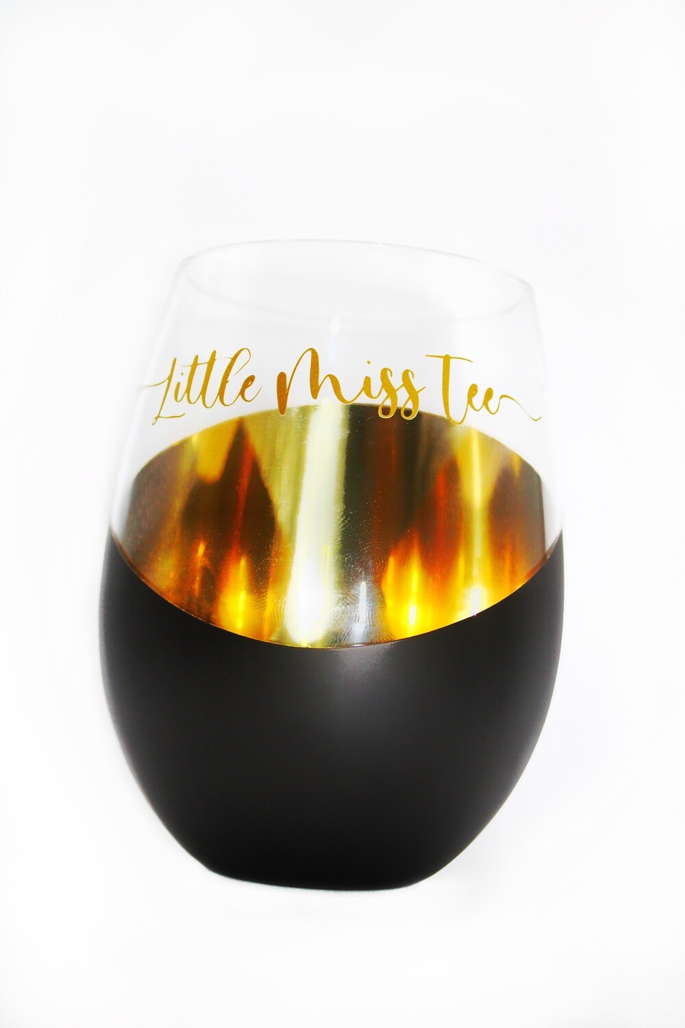 ​Little Miss Tee Stemless Wineglass (Matte Black/Gold)