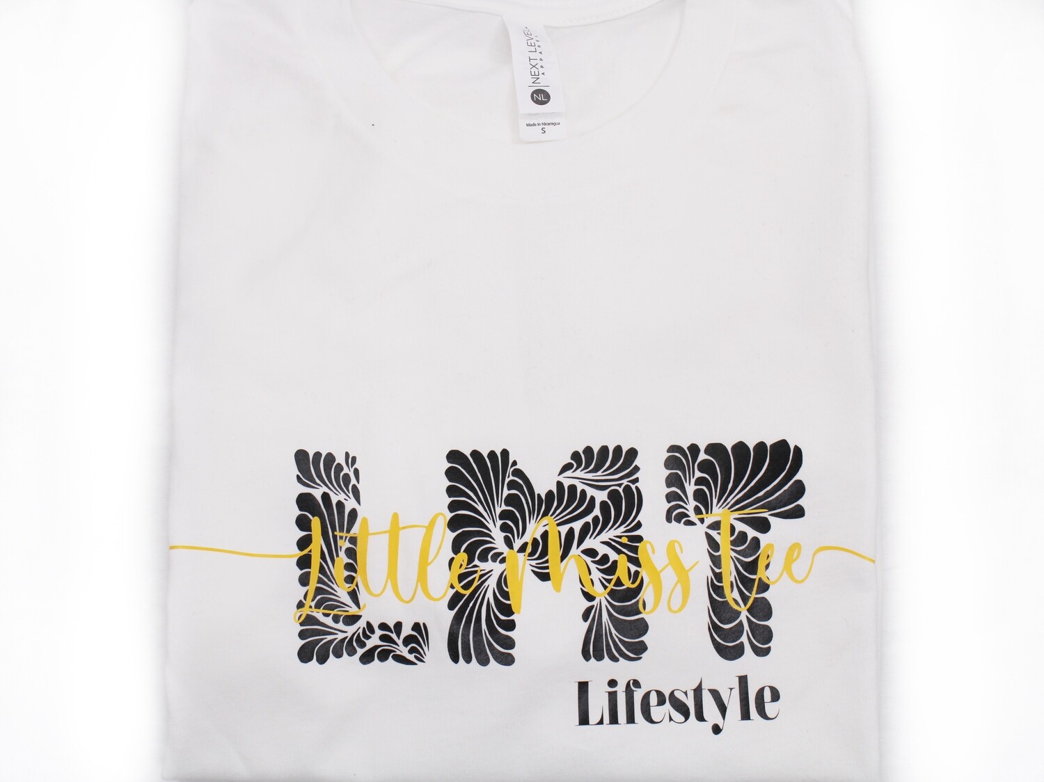 Little Miss Tee Short Sleeve T-shirt, Ann Collection (White, Black, & Gold)
