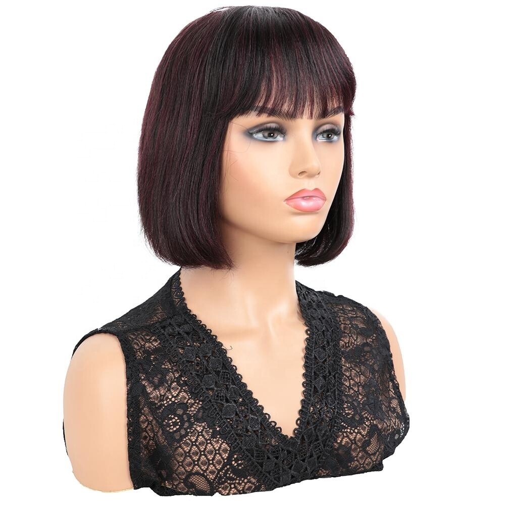 Straight Short Bob with Bangs 100% Human Hair, Colour: 2