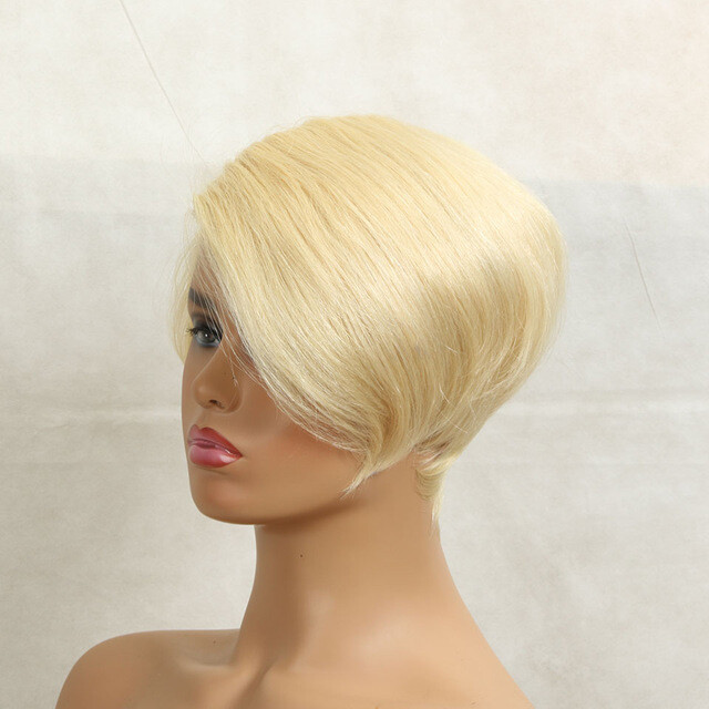 8 Inch Pixie Cut Virgin Brazilian Hair Short Bob Human Hair Parting Lace Front Wigs colour 613