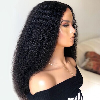 22&quot; Curly Wigs Natural Color Pre Plucked With Baby Hair Remy Brazillian 100% Human Hair Closure 4*4