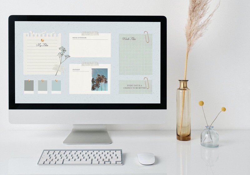Asthetic Blue Cute Desktop Organizer + 15 icon