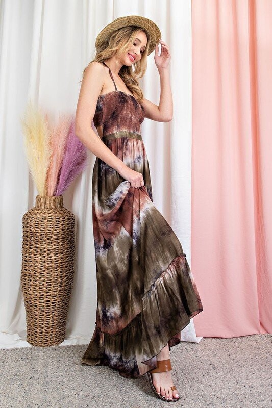 Plus Size Tie Dye Halter Maxi Dress