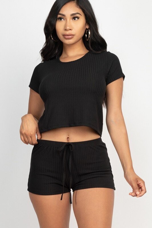 Ribbed Crop Top & Shorts Set