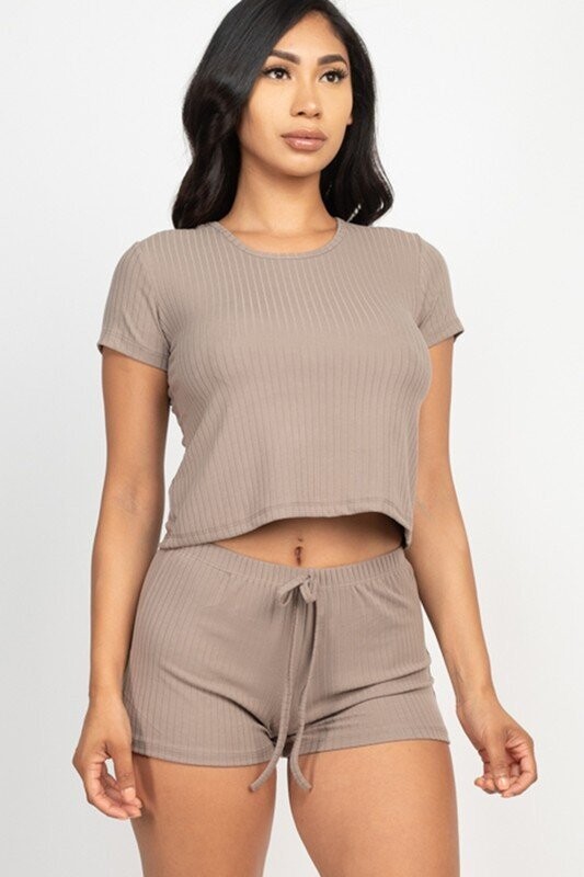 Ribbed Crop Top & Shorts Set