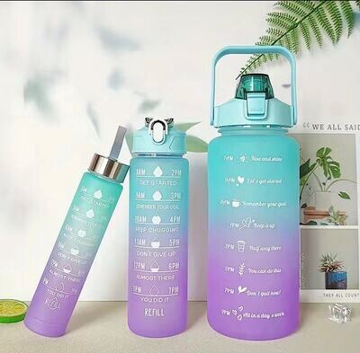 Water Bottle With Straw, 15oz, 32oz, 64oz Motivational Sports Water Bottle With Time Marker, Water Bottle Cup With Sticker 3Pcs