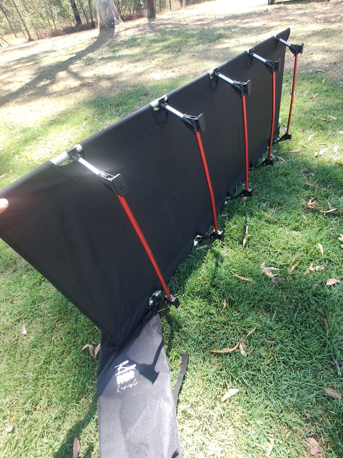 Compact, super light folding camp bed.