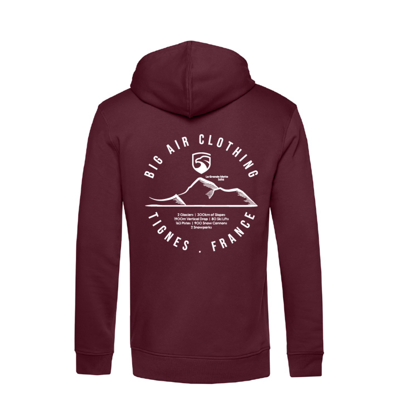 Tignes Ski Resort Hoodie - Burgundy by Big Air Clothing