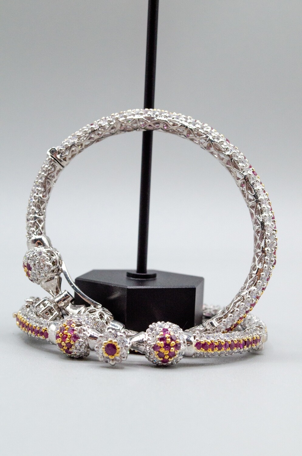 Silver Mogra Bracelet with African Ruby stones