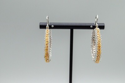 Silver Hoop Earrings with Real Citrine Stones